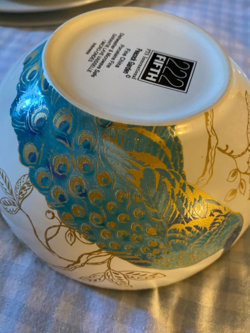 222 Fifth Peacock Garden Soup Cereal Bowls Fine China Porcelain Gold Trim x 2 - Picture 10 of 16